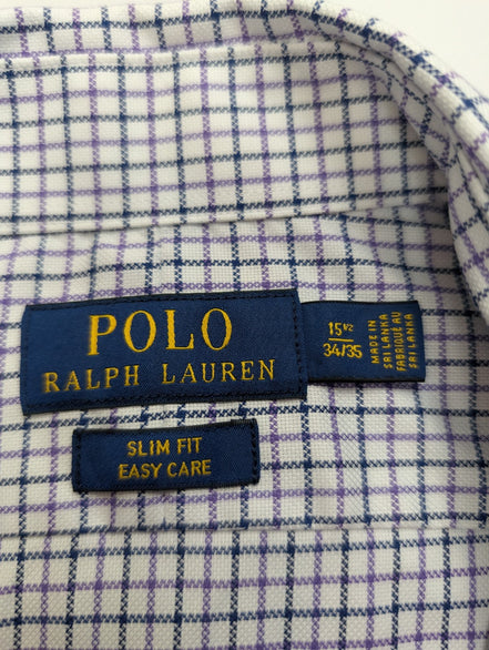 Chemise Ralph Lauren violet petits carreaux logo marine taille M / L #2558