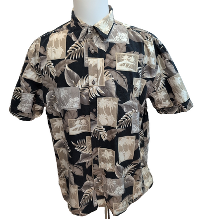 Chemise Hawaïenne Island Shores XL Noir Marron Palmiers Ananas Coton