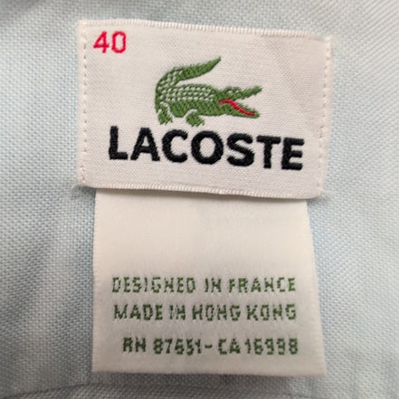 Chemise Lacoste 40 M L Hong Kong bleu clair logo vert coton manches longues