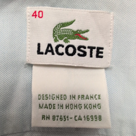 Chemise Lacoste 40 M L Hong Kong bleu clair logo vert coton manches longues