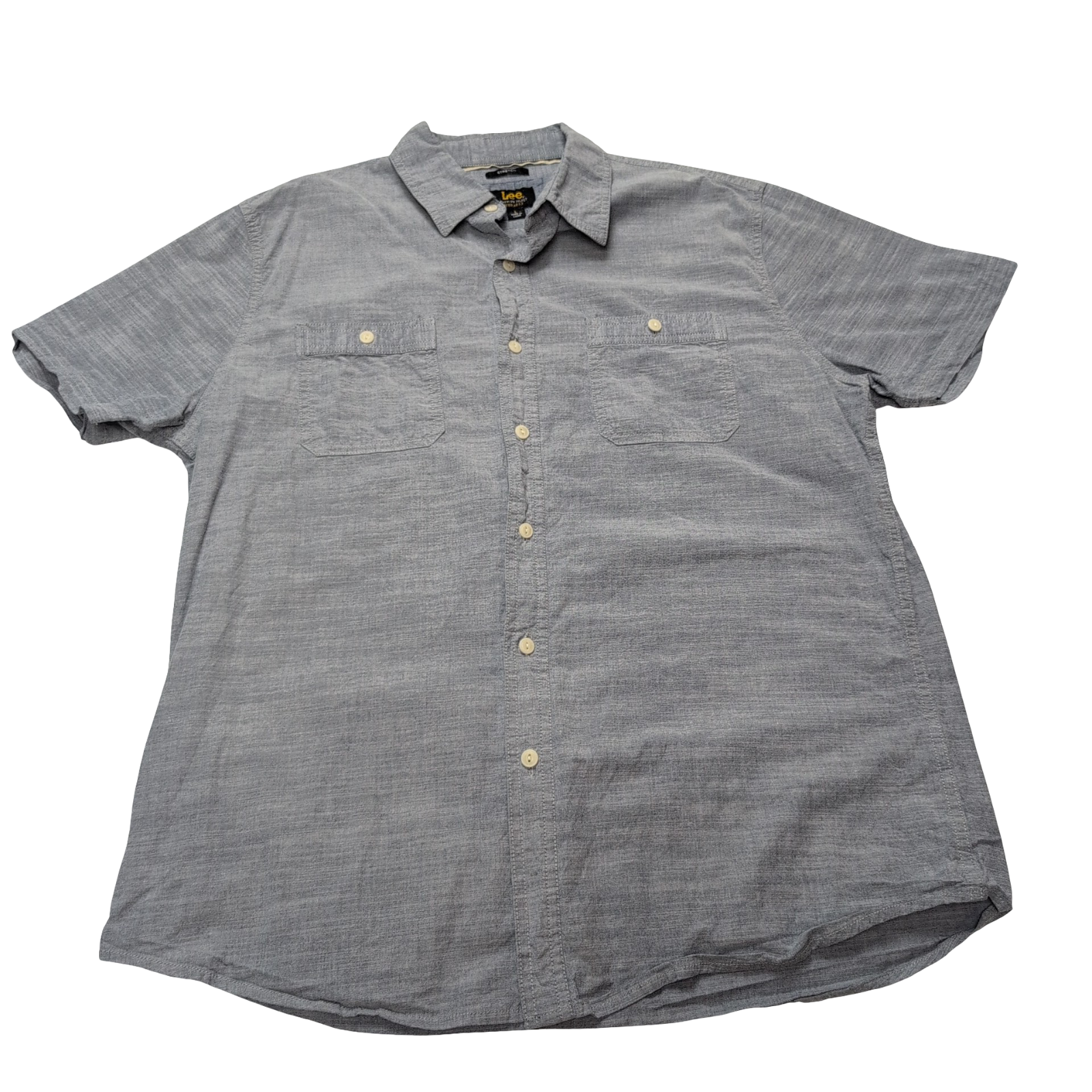 Chemise Lee grise unie stretch manches courtes taille L 2 poches homme