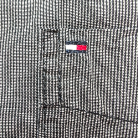 Chemise Tommy Hilfiger Manche Courte Gris Foncé Fines Rayures Taille M