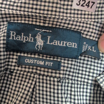 Chemise Ralph Lauren Custom Fit XL Noir Blanc Carreaux Manches Courtes