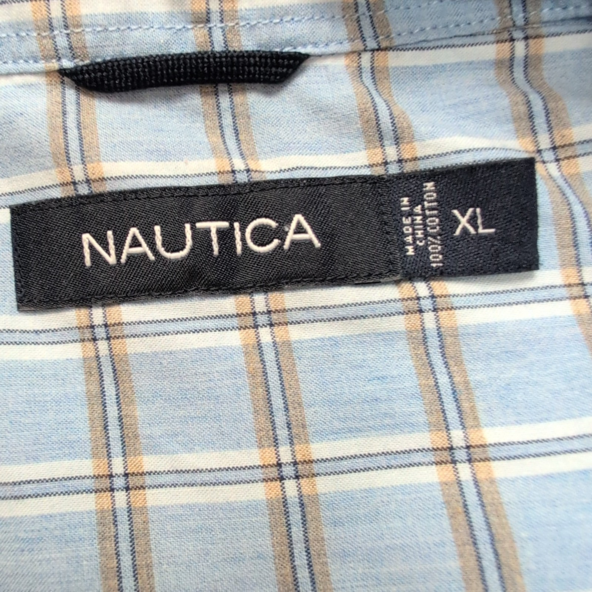 Chemise Nautica XL Bleu Clair Carreaux 100% Coton Logo Poche manches longues
