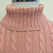 Pull L.L.Bean Femme L Rose Poudré Col Roulé Torsadé 100% Coton