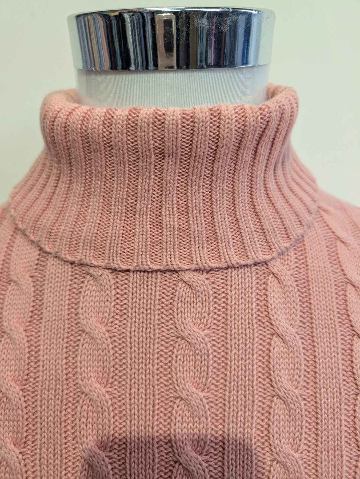 Pull L.L.Bean Femme L Rose Poudré Col Roulé Torsadé 100% Coton
