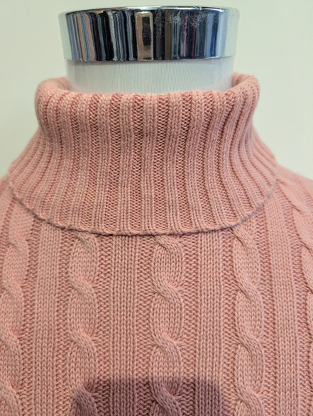 Pull L.L.Bean Femme L Rose Poudré Col Roulé Torsadé 100% Coton