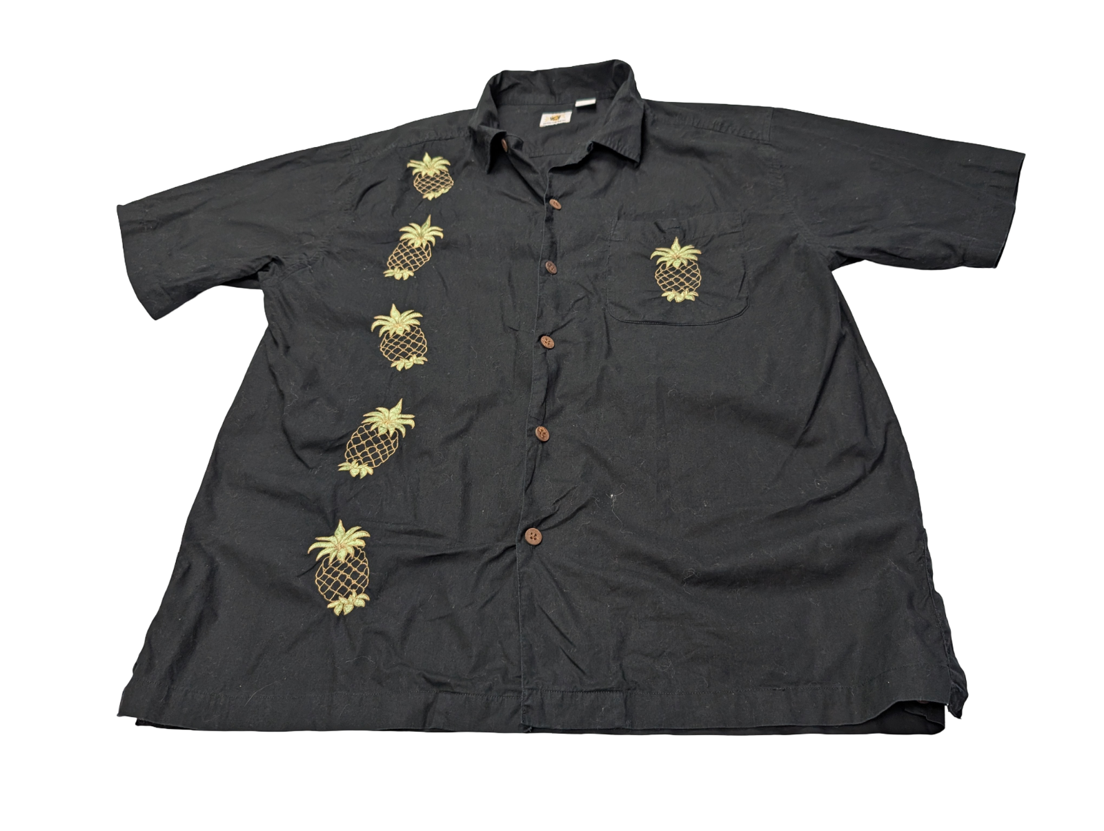 Chemise hawaïenne Sol Wear noire ananas manches courtes taille L #734