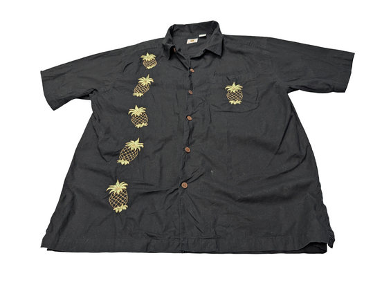 Chemise hawaïenne Sol Wear noire ananas manches courtes taille L #734