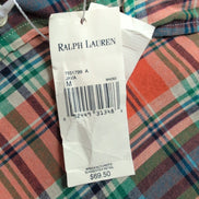 Chemise Ralph Lauren M Carreaux Orange Vert Coton Button Down Neuve Étiquette