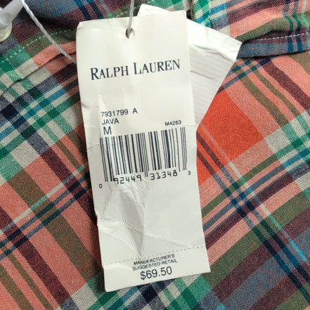 Chemise Ralph Lauren M Carreaux Orange Vert Coton Button Down Neuve Étiquette