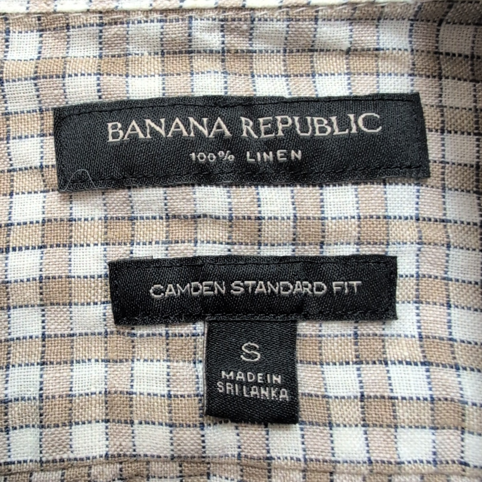 Chemise Banana Republic S Marron Blanc Carreaux 100% Lin Standard Fit
