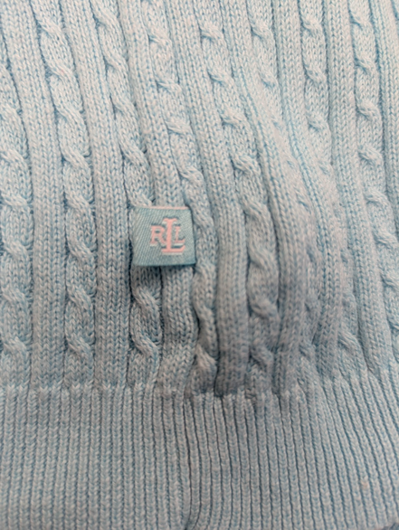 Pull femme LAUREN Ralph Lauren bleu ciel torsades coton col V taille L