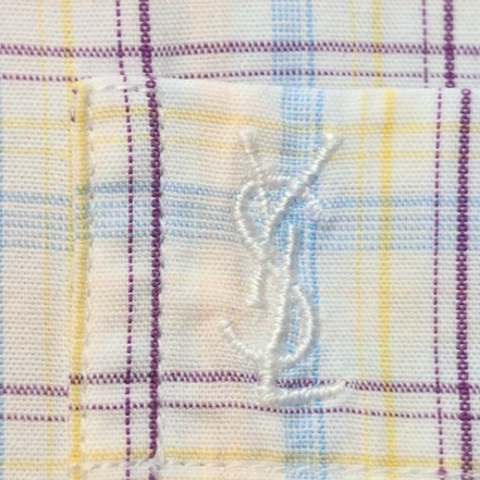 Chemise YVES SAINT LAURENT 100% Coton M Carreaux Logo Brodé Manches courtes