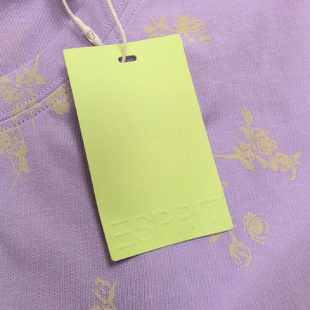 Haut Esprit Femme L Violet Motif Fleuri 100% Coton Manches Courtes Neuf