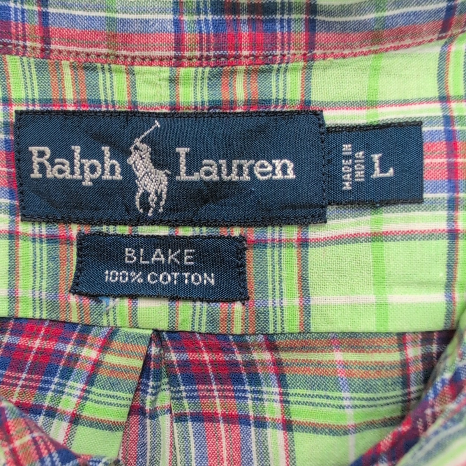 Chemise Ralph Lauren Blake L Carreaux Vert Rouge Manches Courtes Button Down 