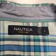 Nautica chemise manches courtes bleu vert à carreaux logo brodé taille L