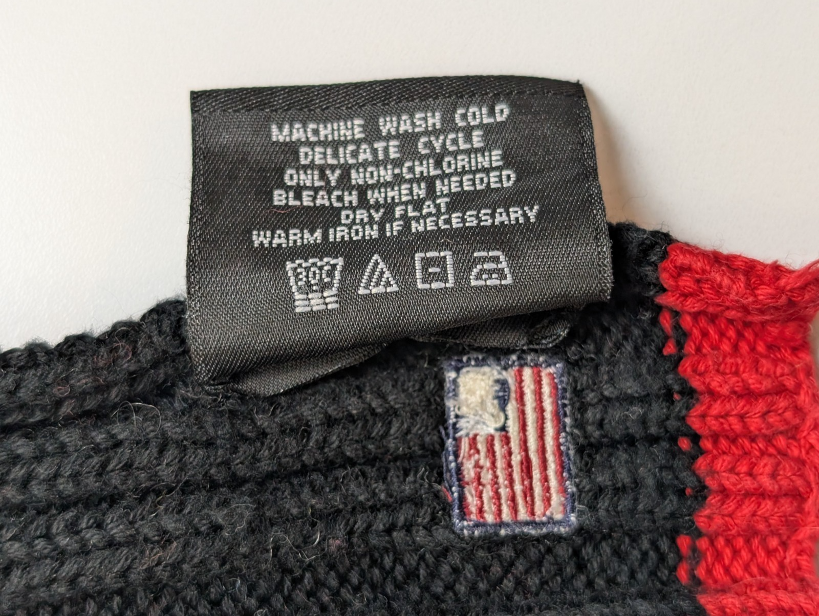 Écharpe Polo Ralph Lauren Vintage 100% Coton Drapeau Américain Noir Rouge 2m