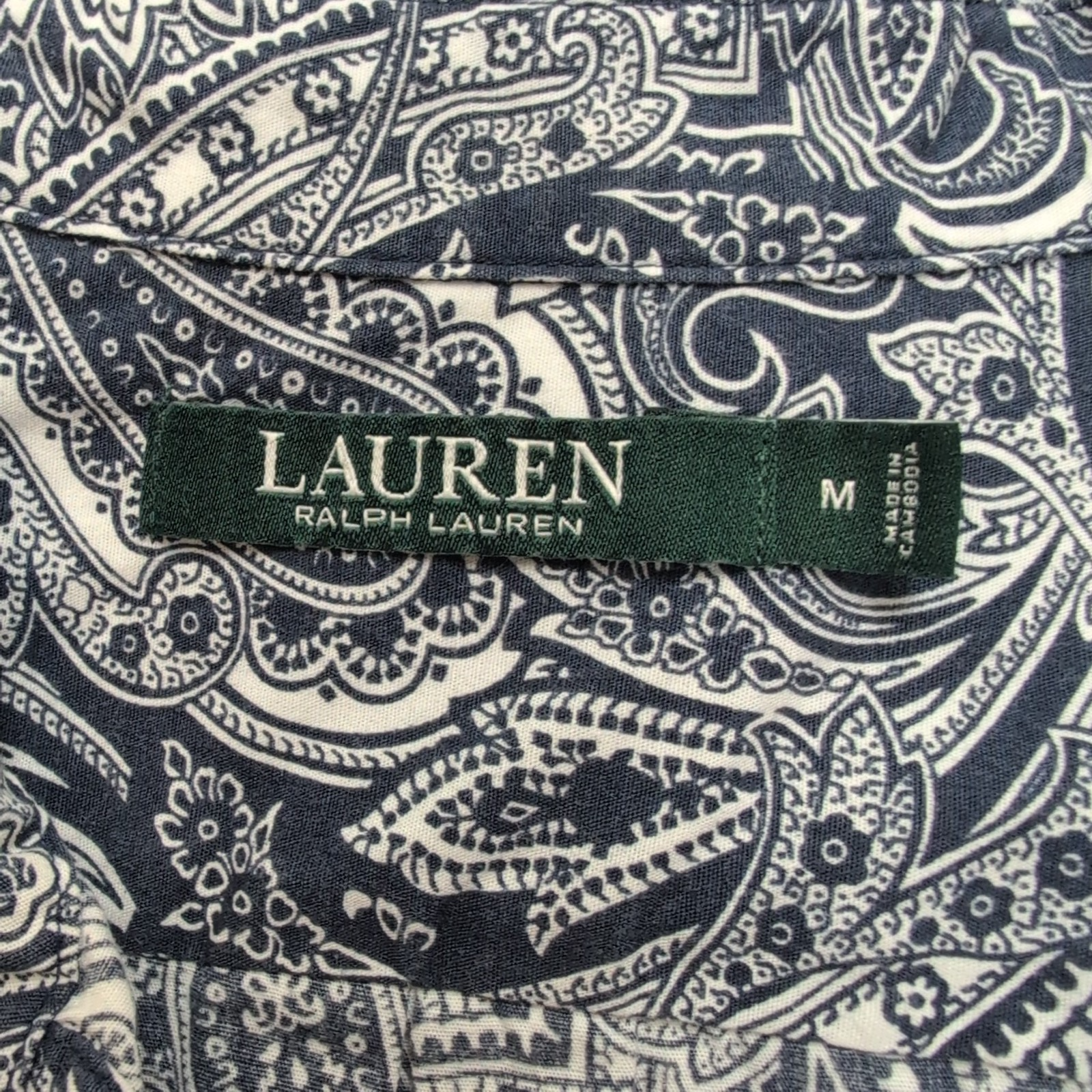 Lauren Ralph Lauren Chemise Femme M Bleu Marine Blanc Paisley Coton Manches 3/4