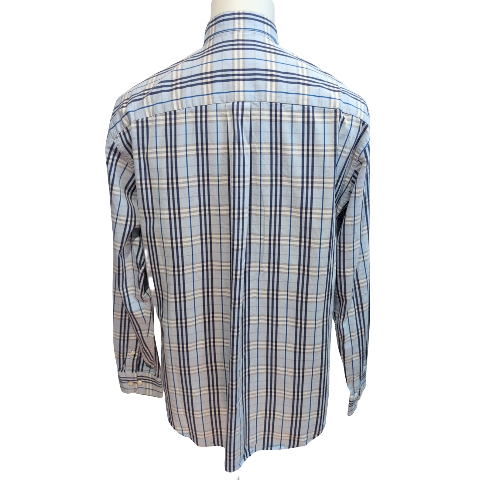 Chemise BURBERRY 100% Coton Bleu Carreaux L XL Logo Brodé Poche Boutonnée