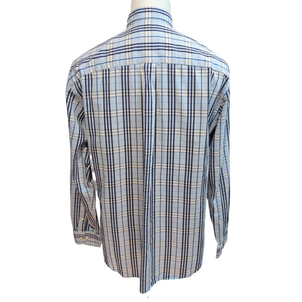 Chemise BURBERRY 100% Coton Bleu Carreaux L XL Logo Brodé Poche Boutonnée