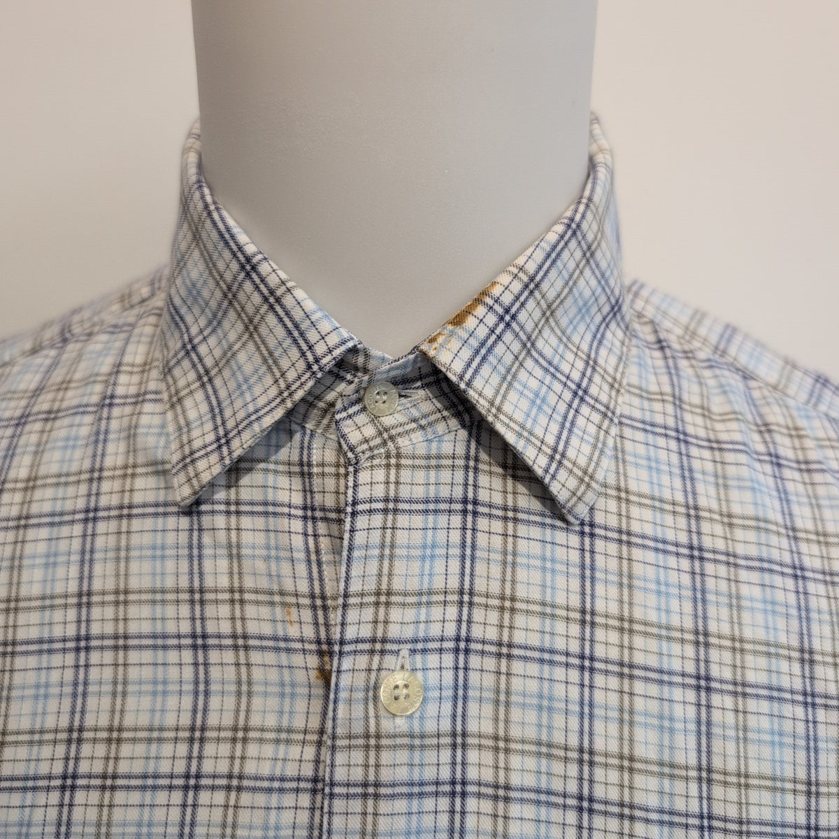 Chemise Lacoste XL 44 Made in France Carreaux Bleu Logo Poche manches longues