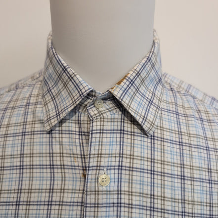 Chemise Lacoste XL 44 Made in France Carreaux Bleu Logo Poche manches longues