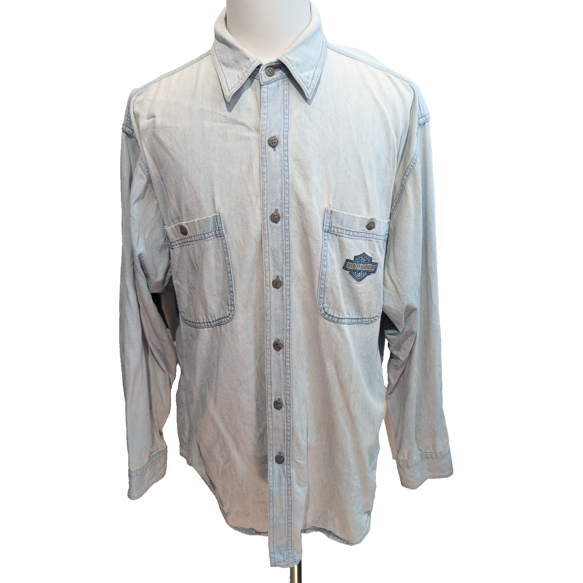 Chemise Harley Davidson XXL Jean Bleu 100% Coton Logo Brodé 2 Poches