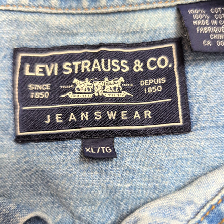 Chemise Levi's XL TG Jean Bleu 100% Coton 2 Poches Boutons Métal Mch longues