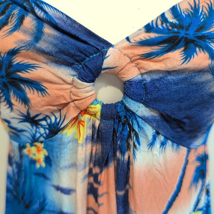 Robe d'Été Tropicale Taille S Viscose Bretelles Réglables Bleu Rose
