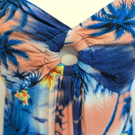 Robe d'Été Tropicale Taille S Viscose Bretelles Réglables Bleu Rose