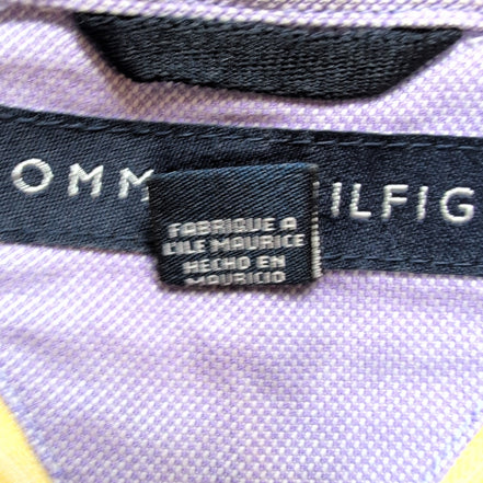 Chemise Tommy Hilfiger Homme Taille M 80s Two Ply Rayée Violet Jaune Coton