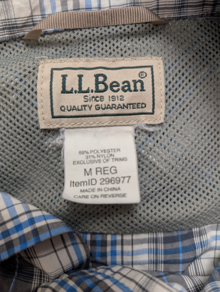 CHEMISE NYLON TECHNIQUE L.L. BEAN M (M) CARREAUX BLEU BLANC TREK