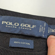 Pull Polo Ralph Lauren Golf noir col rond logo gris coton taille M