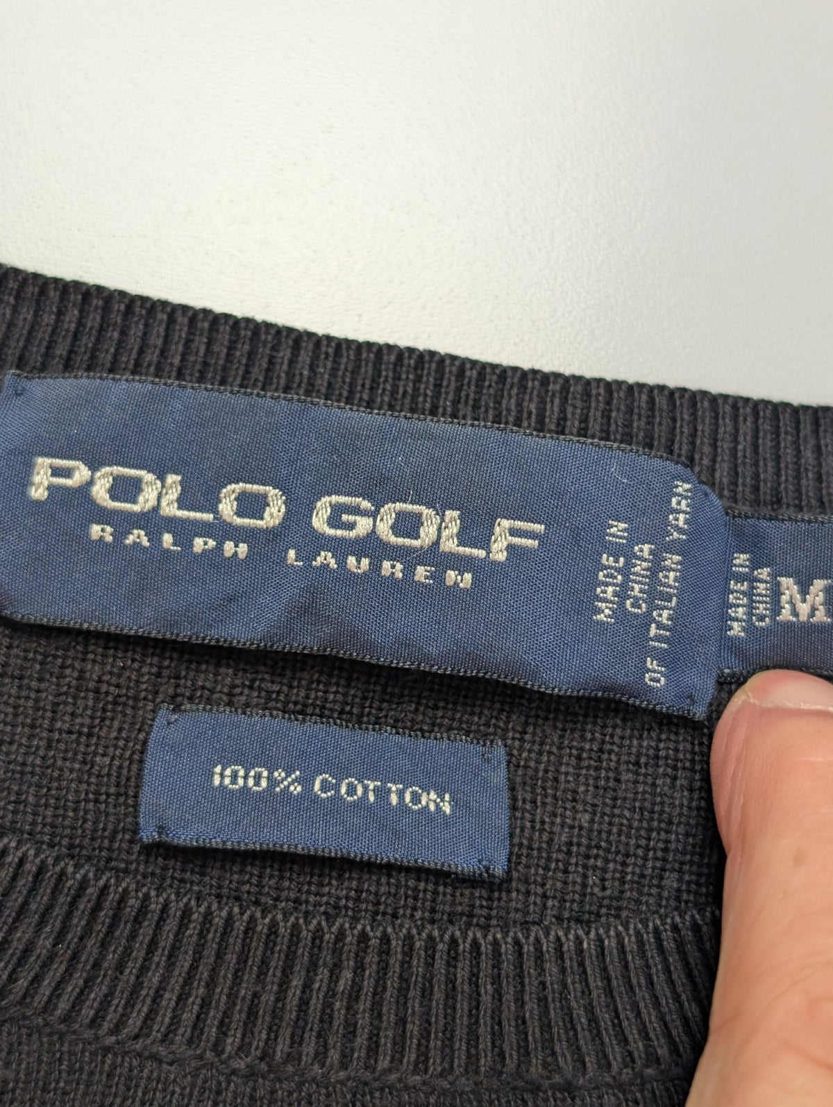 Pull Polo Ralph Lauren Golf noir col rond logo gris coton taille M
