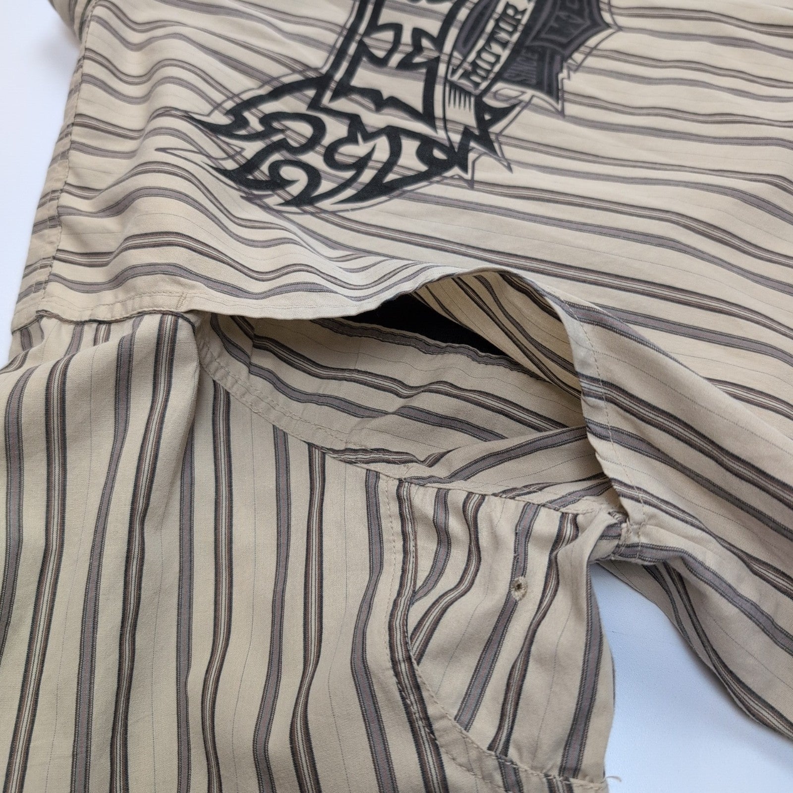 Chemise Harley Davidson XL Beige Rayures Brodée Dos Moto USA