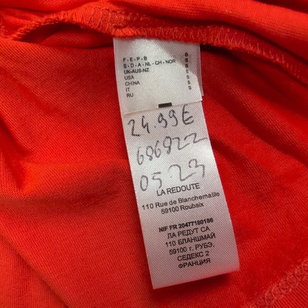 Haut Femme La Redoute Taille S Orange Volants Manches Bouffantes Neuf