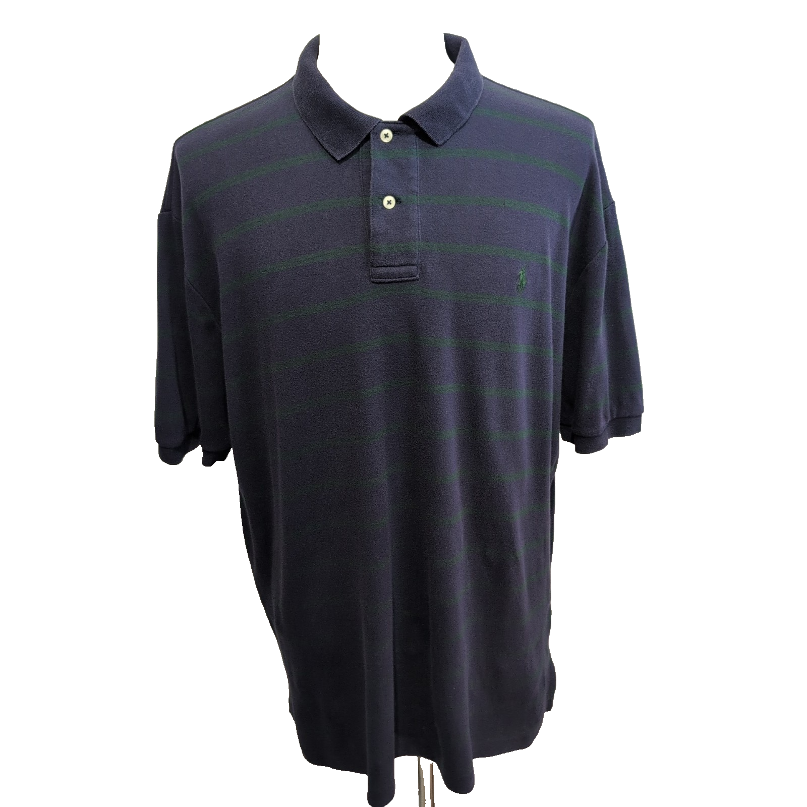 Polo Ralph Lauren Homme XL Bleu Marine Rayures Vertes Logo Vert Polo