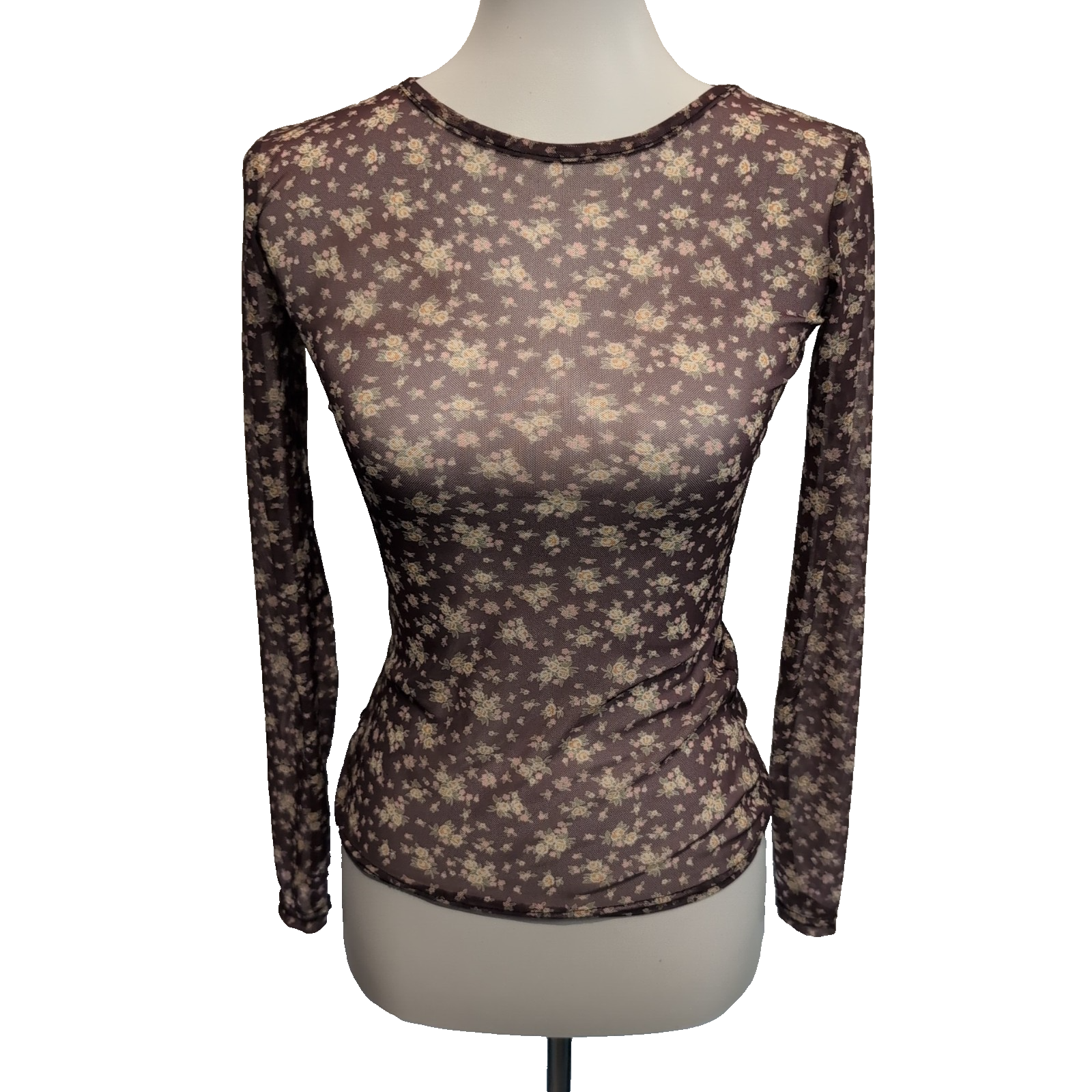 Haut Daisy Street Femme 36 S Mesh Résille Fleuri Marron Bordeaux Manches Longues