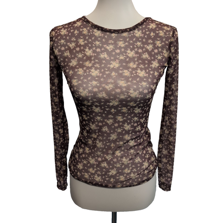 Haut Daisy Street Femme 36 S Mesh Résille Fleuri Marron Bordeaux Manches Longues