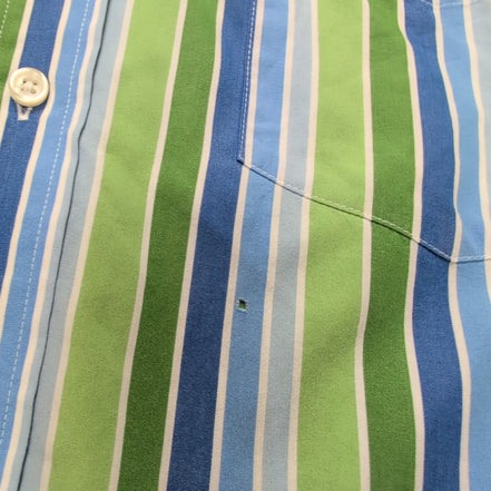 Chemise Tommy Hilfiger Homme Taille L Bleu Vert Larges Rayures Coton