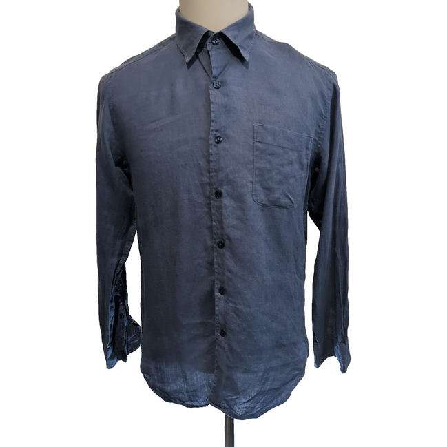 Chemise Oxford S 100% Lin Bleu Regular Fit Manches Longues Vintage