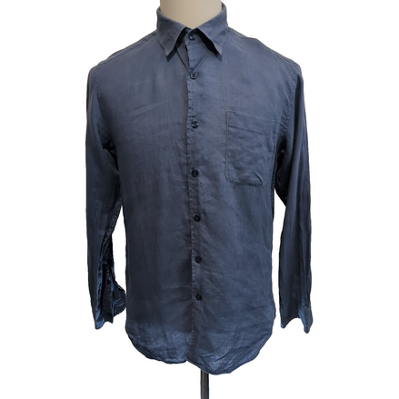 Chemise Oxford S 100% Lin Bleu Regular Fit Manches Longues Vintage