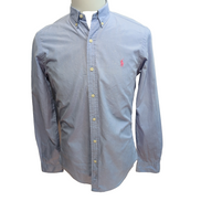 Chemise Ralph Lauren Slim Fit S Bleu Clair Logo Rose Coton Manches Longues