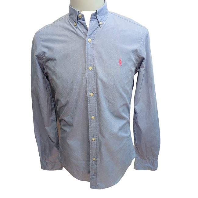Chemise Ralph Lauren Slim Fit S Bleu Clair Logo Rose Coton Manches Longues