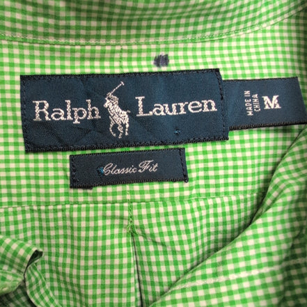 Chemise Ralph Lauren Classic Fit Homme M Vert Vichy Logo Rose Coton