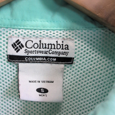 Chemise Columbia PFG nylon verte uni brodée manches courtes taille S poches