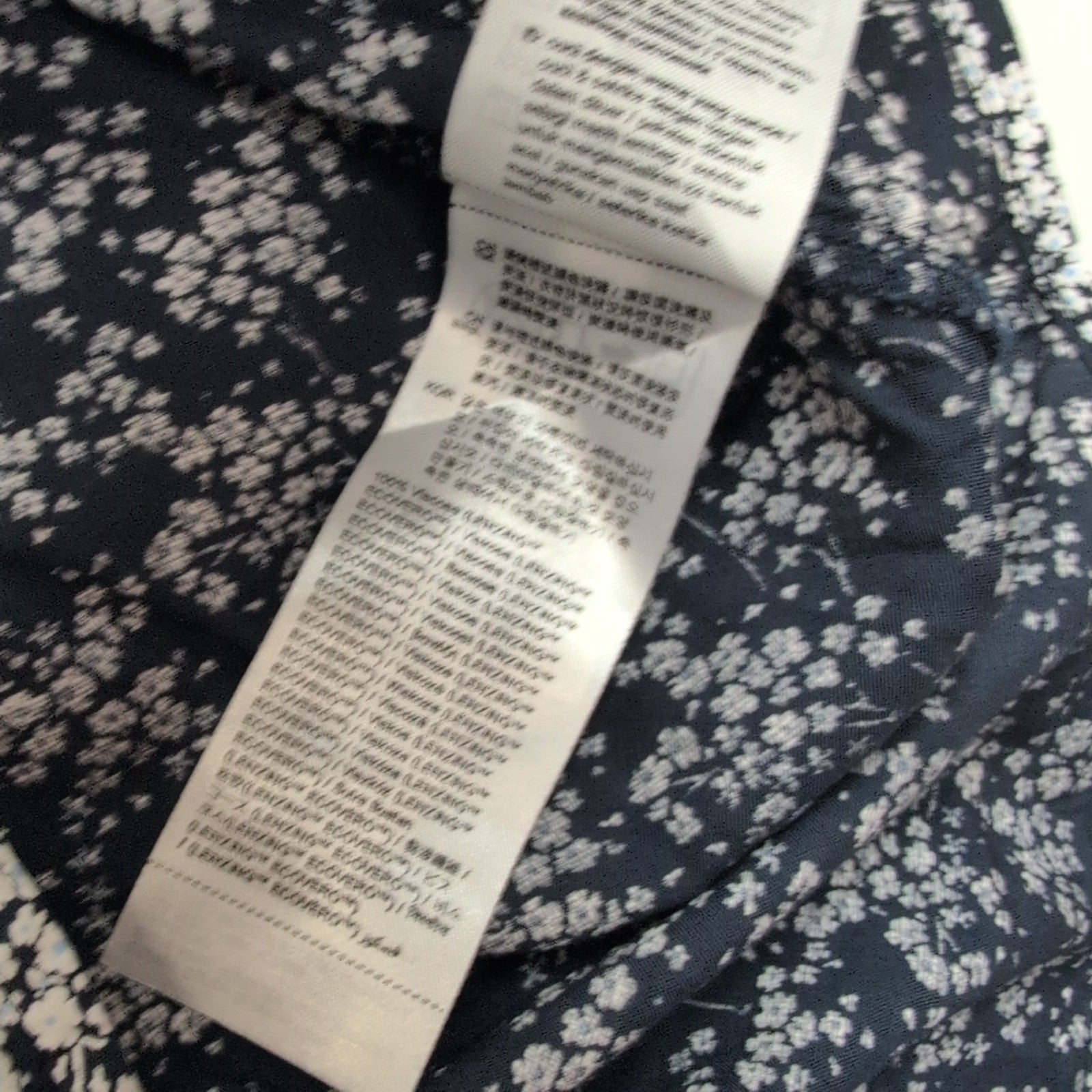 Haut Esprit Femme M Bleu Marine Fleuri Blanc Manches Courtes Viscose Neuf