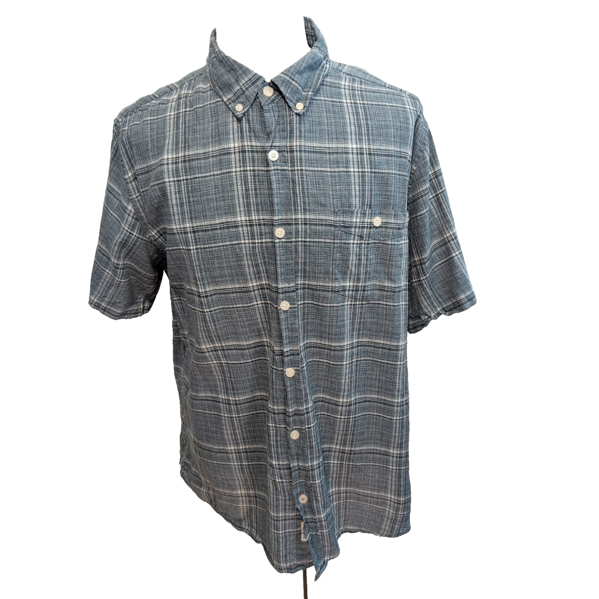 Chemise Weatherproof Vintage XL Carreaux Bleu Vert Lin Coton manches courtes