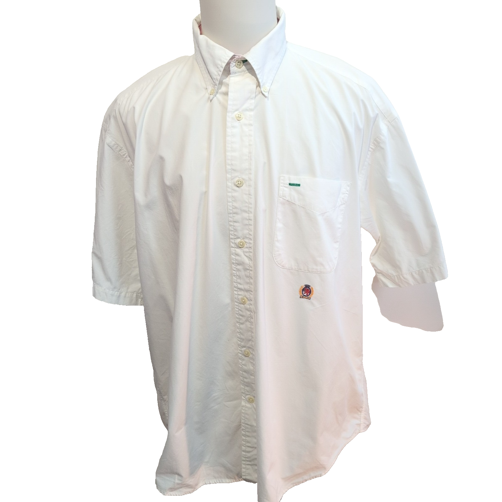 Chemise Tommy Hilfiger Manches Courtes Blanche 100% Coton Logo Doré Taille XL